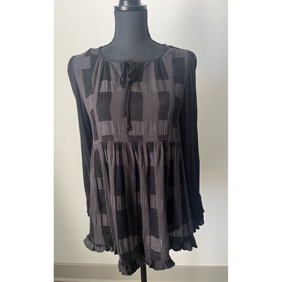 Tops - Umgee Women's Black Chenille Whimsigoth Patchwork Babydoll Top Small